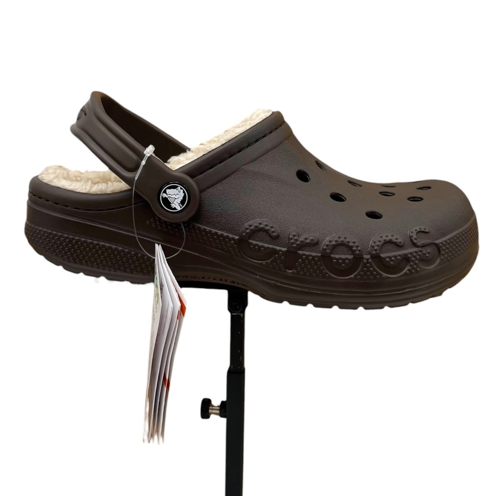 Crocs Baya Lined Faux Fur Clogs Size Men's 7/Women's 9 Brown/Tan Slip-on Fuzzy